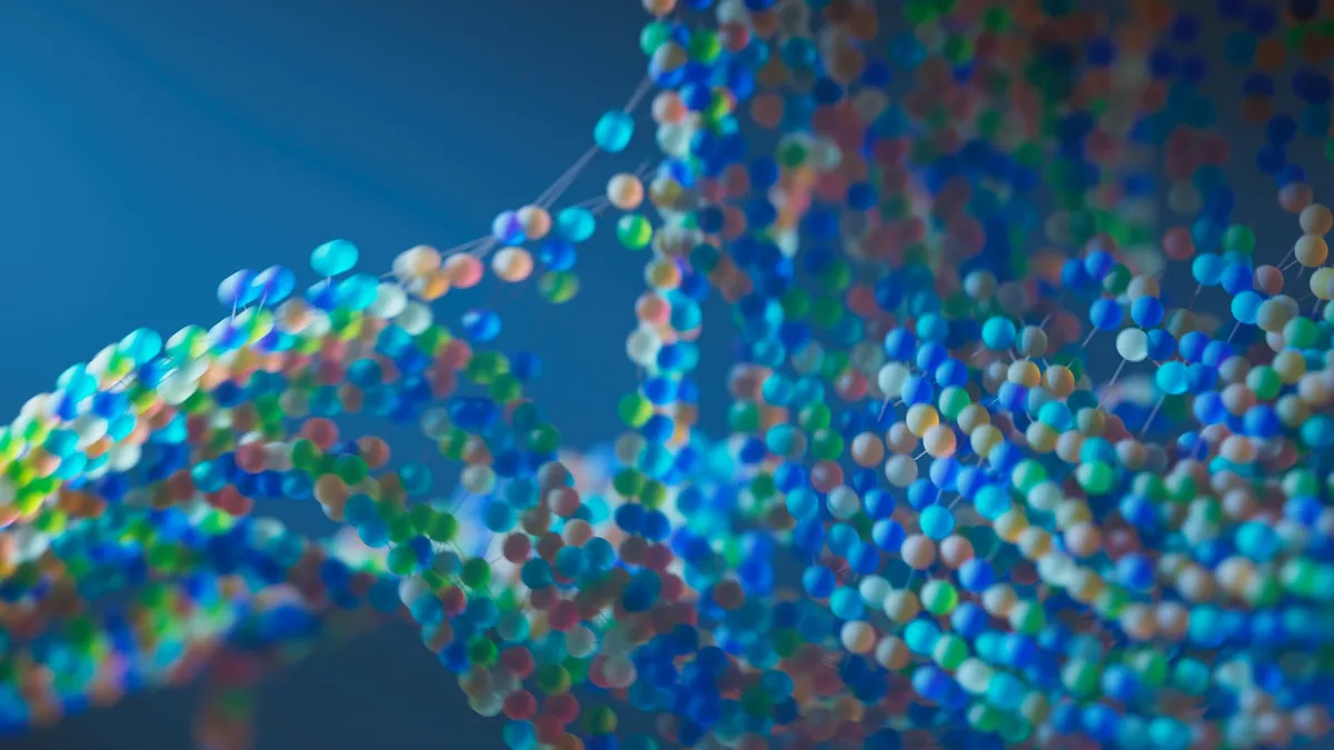 Abstract scientific illustration showing vitamin A molecules interacting with eye cells, symbolizing a new discovery in vision science.